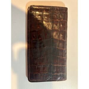 VINTAGE Genuine Alligator Skin Long Brown Wallet 7" x 4" Made in Cuba
